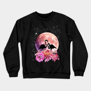 Flamingo shades pink Moon and flowers Crewneck Sweatshirt